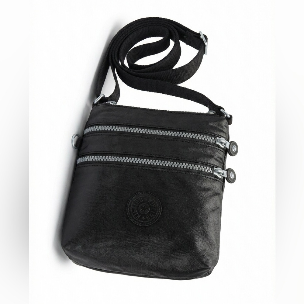 Kipling Small Black Coated Crossbody Bag - Multi-Pocket